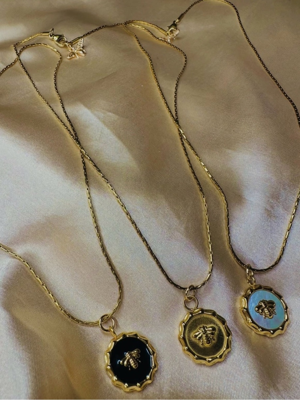Gold Bee Pendant Necklace in Black, Gold, and White- Women Jewelry